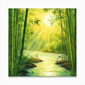 A Stream In A Bamboo Forest At Sun Rise Square Composition 418 Canvas Print
