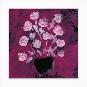 Pink Flowers On Magenta - floral square red contemporary modern Canvas Print