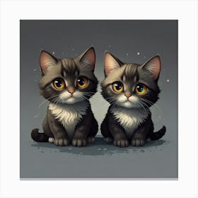 Isometric cute adorable big eyes spacecat male and a female kawaii cat, teasing mood, professional graphics, clipart for t-shirt print 525252 Canvas Print