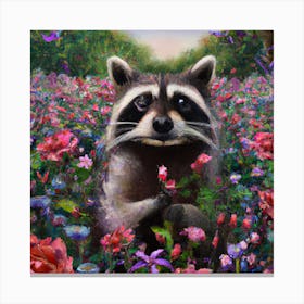 Raccoon in flower field 4 Canvas Print