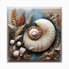 Ancient sea shell and fern 2 Canvas Print