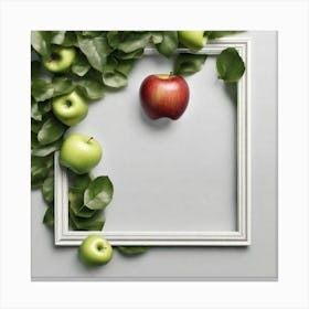 Apple Frame With Green Leaves Canvas Print