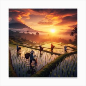 Sunrise In The Rice Fields Canvas Print