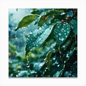 Raindrops On Leaves Canvas Print