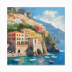 Lazy Square Impressionist Oil Painting Of The Sunny Amalfi Coast (5) Canvas Print