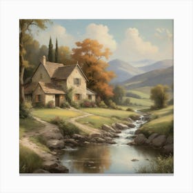 Cottage By The Stream art print Canvas Print