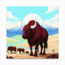 Bulls In The Desert 7 Canvas Print