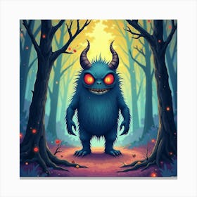 Monster In A Colorful Watercolor Eerie Forest 1 Canvas Print