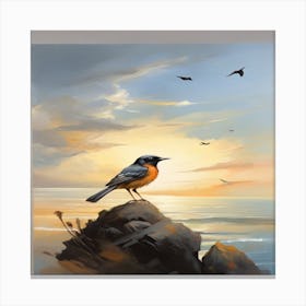 Bird On Rock Canvas Print