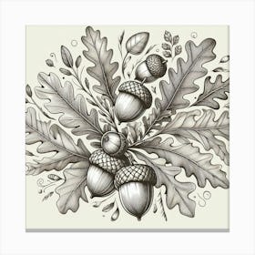 Line Art acorns and leaves 3 Canvas Print