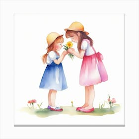 Two Girls With Flowers Canvas Print