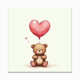 Teddy Bear With Heart Balloon Canvas Print