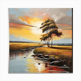 Sunset Over A Stream Canvas Print