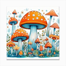 Mushrooms And Flowers 71 Canvas Print