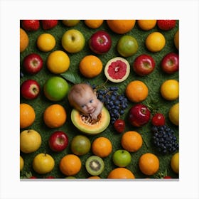 Baby Surrounded By Fruit Canvas Print