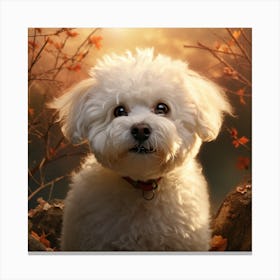 Photo Of A White Dog In Autumn Canvas Print