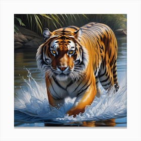 National Geographic Realistic Illustration Tigrer With Stunning Scene In Water (1) Canvas Print