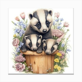 Badgers In A Basket Leinwandbild