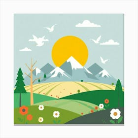 Landscape With Mountains And Flowers Canvas Print