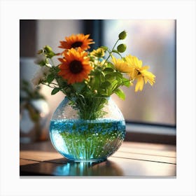 Blue Vase With Flowers 3 Canvas Print