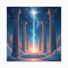 Celestial Temple With Glowing Pillars, Watercolor 1 Canvas Print