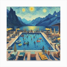 Starry Night At The Pool Van Gogh Canvas Print