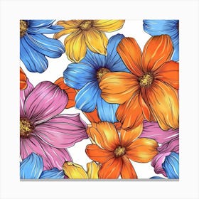 Colorful Flowers Seamless Pattern Canvas Print