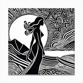 A Linocut inspired woman art, 133 Canvas Print