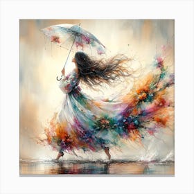 Girl With Umbrella Dreams Canvas Print