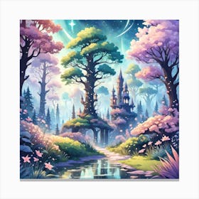 A Fantasy Forest With Twinkling Stars In Pastel Tone Square Composition 200 Canvas Print