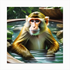 Monkey In The Hot Tub Canvas Print