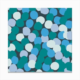 Blue And Green Polka Dot Pattern On Dark Gray Background Square Canvas Print