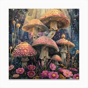 Mushrooms And Flowers, Pop Surrealism, Lowbrow Canvas Print