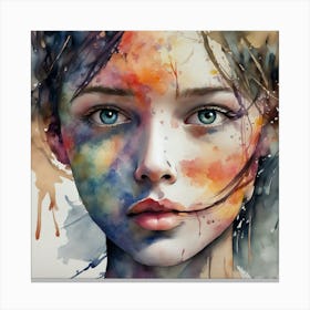 Watercolor Portrait Of A Girl 5 Canvas Print