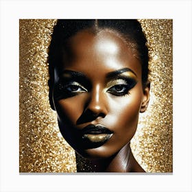Portrait Of A Black Woman With Gold Makeup 1 Canvas Print