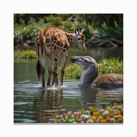 Giraffe And Dolphin Canvas Print