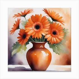 Orange Flowers In A Vase Canvas Print