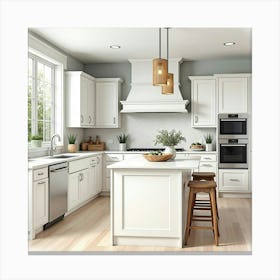 Elegant Watercolor Kitchen, Serene, And Stylish Setting 1 Canvas Print