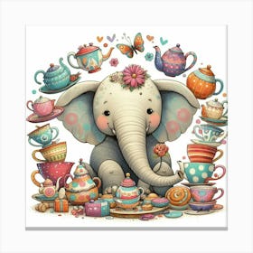 Elephant With Teacups Canvas Print