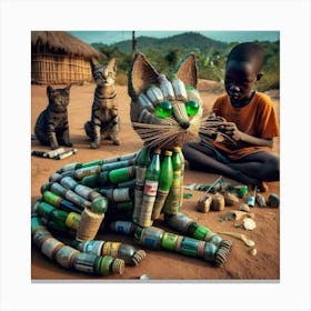 Cat Made Of Plastic Bottles Canvas Print