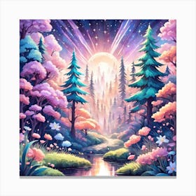 A Fantasy Forest With Twinkling Stars In Pastel Tone Square Composition 311 Canvas Print