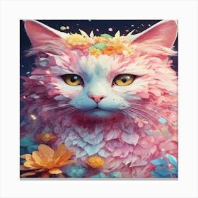 Pink Cat With Flowers Canvas Print