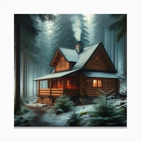 Log Cabin In The Dense Forrest Canvas Print