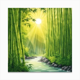 A Stream In A Bamboo Forest At Sun Rise Square Composition 274 Canvas Print