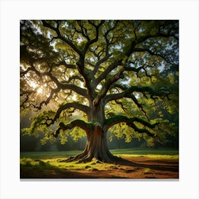 Oak Tree At Sunrise Canvas Print