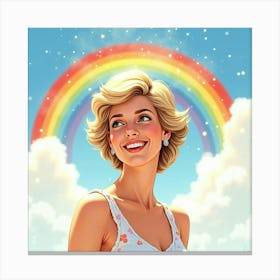 Princess Diana Smiling Beneath A Bright Watercolor Rainbow In The Sky Canvas Print