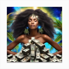 Afro-American Woman With Money Canvas Print