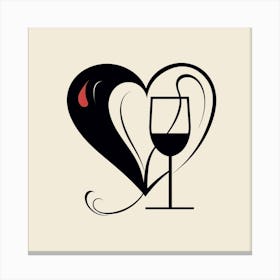 Red & Black Wine Glass Heart 1 Canvas Print