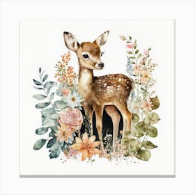 Watercolor Forest Cute Baby Deer 1 Canvas Print