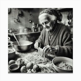 Granny Making Pasta Canvas Print